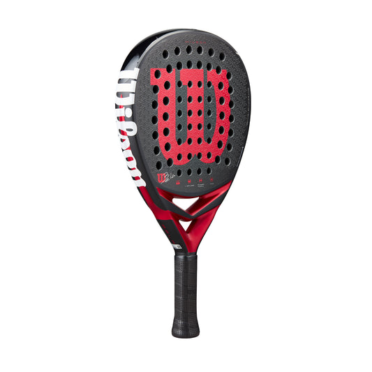 מחבט פאדל Wilson Bela V3 Padel Racket | וילסון במראה פרוספקטיבי בצבעים אדום, שחור ולבן.