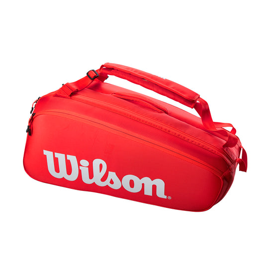 תיק טניס Wilson Super Tour 9 Pack Red | וילסון - תיק טניס אדום מאיכות גבוהה עם לוגו ווילסון.