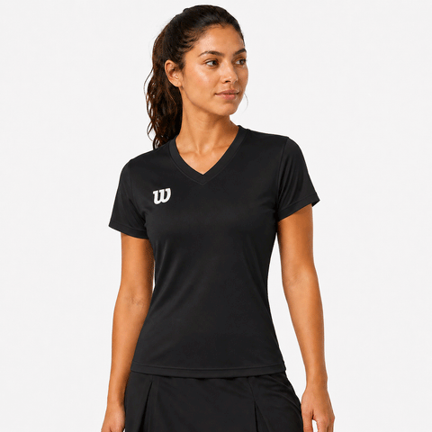 חולצת וי וילסון שחור לבנות ונשים | Women V T-Shirt Wilson