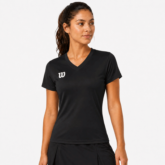 חולצת וי וילסון שחור לבנות ונשים | Women V T-Shirt Wilson