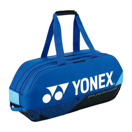 YONEX PRO TOURNAMENT BAG 92431W blue, a durable and practical tennis bag with unique design and smart internal compartments.