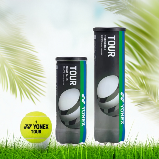 קרטון כדורי טניס Yonex Tour | יונקס עם כדור טניס ועציצים, מוצר איכותי לשחקנים מקצועיים.