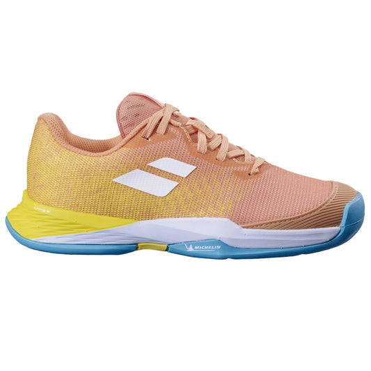 נעלי טניס לילדים Babolat Jet Mach 3 AC Junior Girl Gold | בבולט בצבעי פסטל ורצועות לבנות
