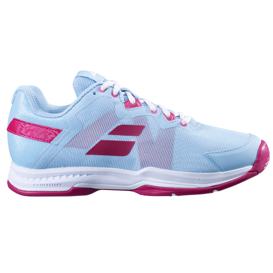 נעלי טניס נשים Babolat SFX3 All Court Women Dark Blue | בבולט צד שיוך משמאל בצבעים כחול ואדום.
