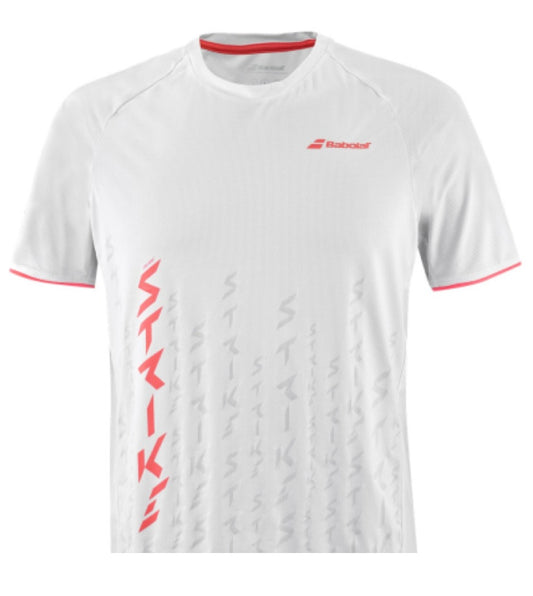 חולצת טניס בבולט Strike Crew Neck Tee Men Babolat בגוון לבן עם עיצוב מודגש