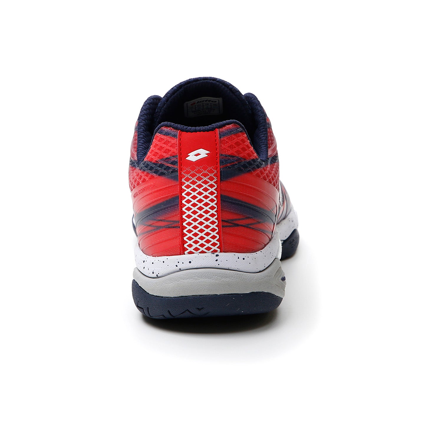 נעלי טניס גברים Lotto Mirage 300 III | לוטו - מבט אחורי על הנעל בעיצוב אדום וכחול.