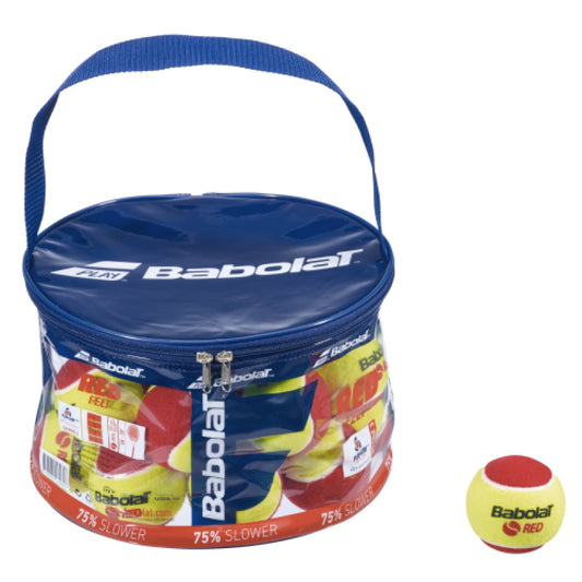 כדורי טניס Babolat Red Felt X24 | בבולט - קופסה עם כדורים לצעירים בטניס, צבעים אדומים וצהובים.