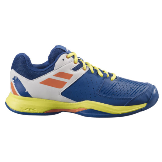 נעלי טניס בבולט Pulsion AC Men Babolat בצבעים כחול, צהוב ולבן, דגם חדש לחוויית משחק אופטימלית.